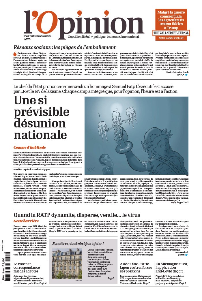 L'Opinion 21 octobre 2020 L'Opinion N°20201021 du 21 octobre 2020 à télécharger sur iPad