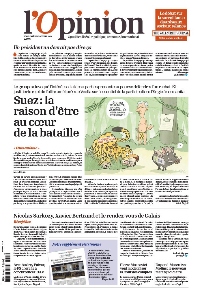 L'Opinion 01 octobre 2020 L'Opinion N°20201001 du 01 octobre 2020 à télécharger sur iPad