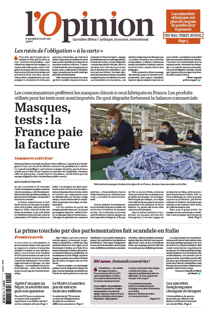 L'Opinion 11 août 2020 L'Opinion N°20200811 du 11 août 2020 à télécharger sur iPad
