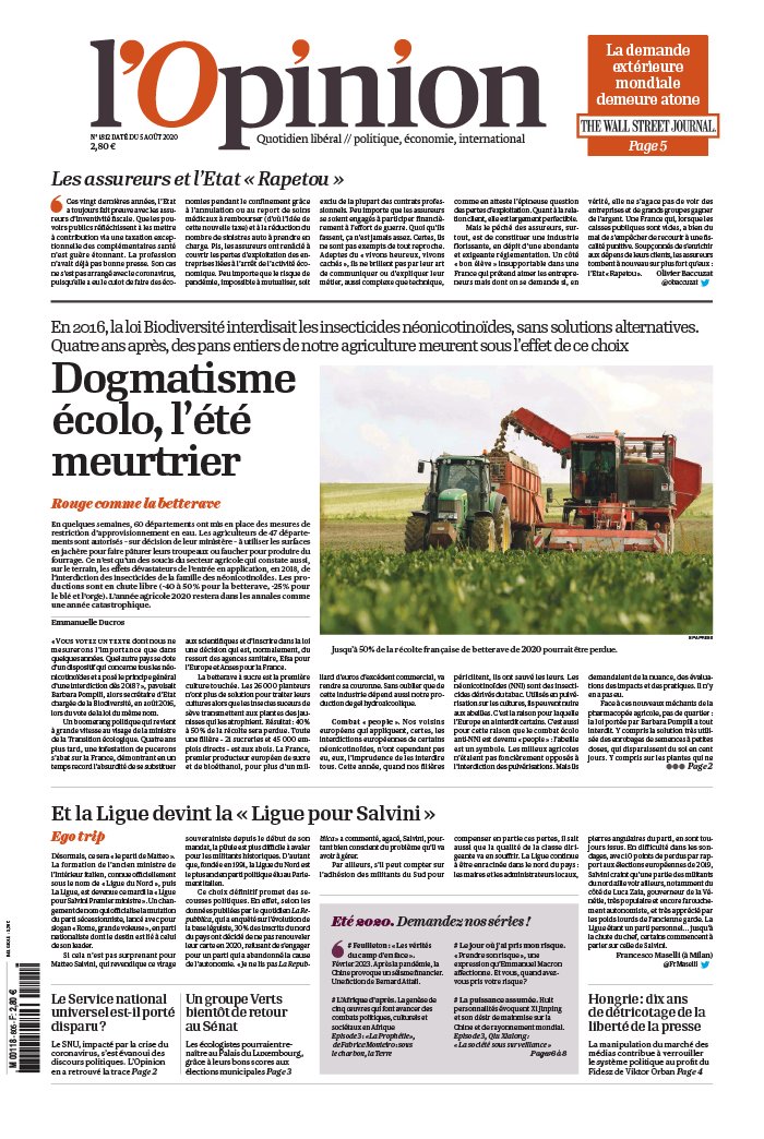 L'Opinion 05 août 2020 L'Opinion N°20200805 du 05 août 2020 à télécharger sur iPad