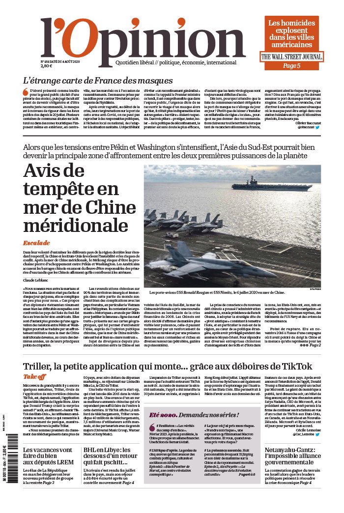 L'Opinion 04 août 2020 L'Opinion N°20200804 du 04 août 2020 à télécharger sur iPad