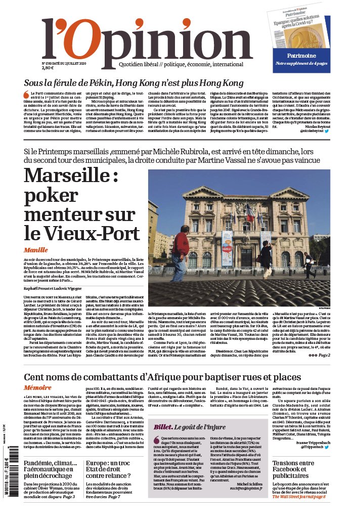 L'Opinion 02 juillet 2020 L'Opinion N°20200702 du 02 juillet 2020 à télécharger sur iPad