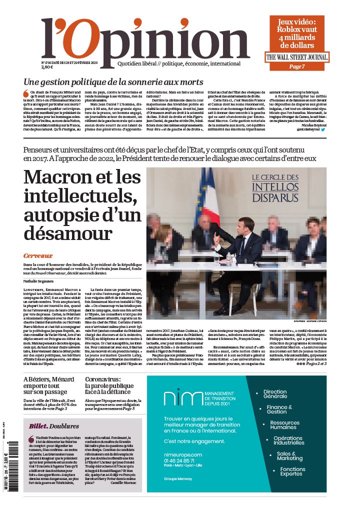 L'Opinion 28 février 2020 L'Opinion N°20200228 du 28 février 2020 à télécharger sur iPad