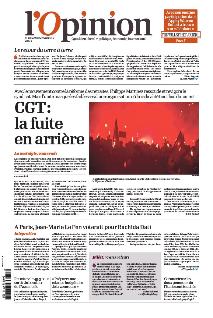 L'Opinion 24 février 2020 Abonnement à L’Opinion Pas Cher avec le BOUQUET INFO ePresse.fr