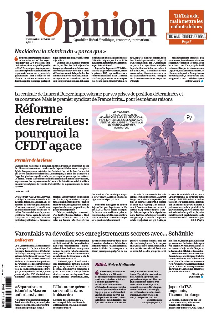 L'Opinion 18 février 2020 L'Opinion N°20200218 du 18 février 2020 à télécharger sur iPad