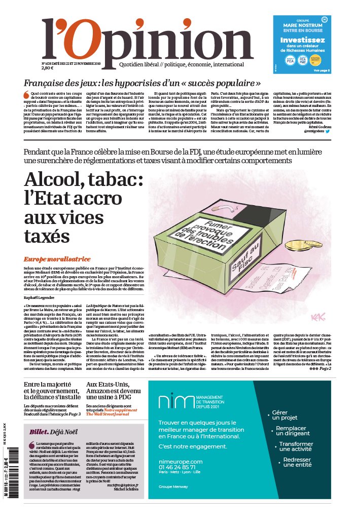 L'Opinion 22 novembre 2019 Abonnement à L’Opinion Pas Cher avec le BOUQUET INFO ePresse.fr