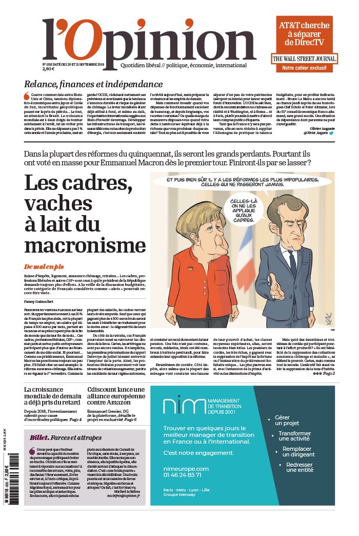 L'Opinion 20 septembre 2019 Abonnement à L’Opinion Pas Cher avec le BOUQUET INFO ePresse.fr