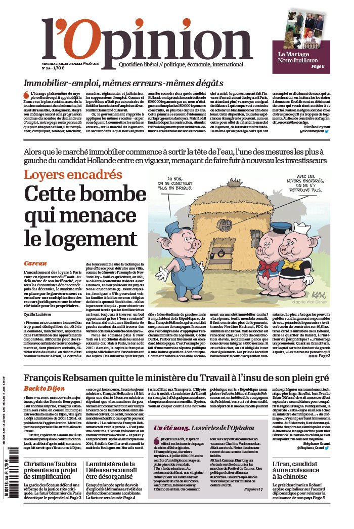 Il Donne L'opinion Du Journal Mots Fléchés L'Opinion N°20150731 du 31 juillet 2015 à télécharger sur iPad