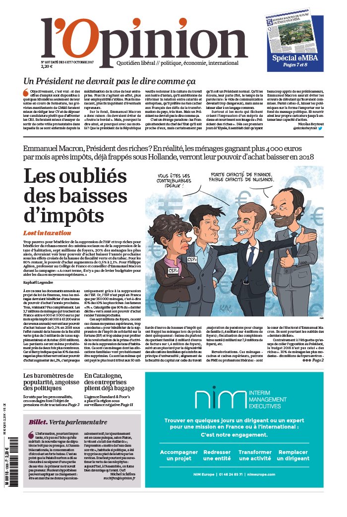 Il Donne L'opinion Du Journal Mots Fléchés L'Opinion N°20171006 du 06 octobre 2017 à télécharger sur iPad