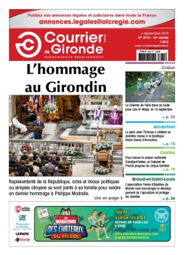 Courrier de Gironde N°3912 du 06 septembre 2019 à télécharger sur iPad