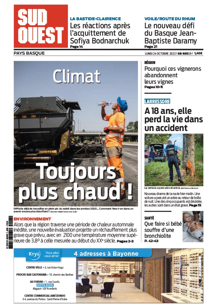 Sud Ouest N°20221024 du 24 octobre 2022 à télécharger sur iPad