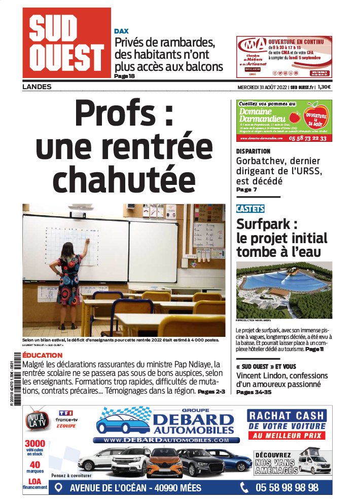 Sud Ouest N°20220831 du 31 août 2022 à télécharger sur iPad