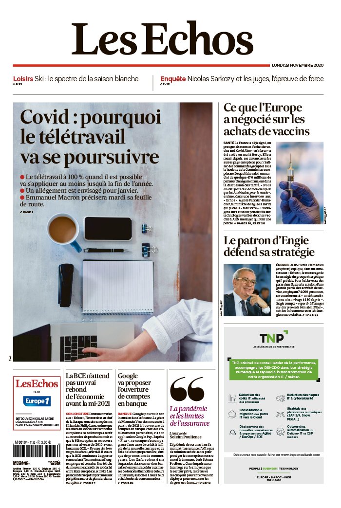 Les Echos 23 novembre 2020 Abonnement aux Échos Pas Cher avec le BOUQUET ÉCONOMIE ePresse.fr