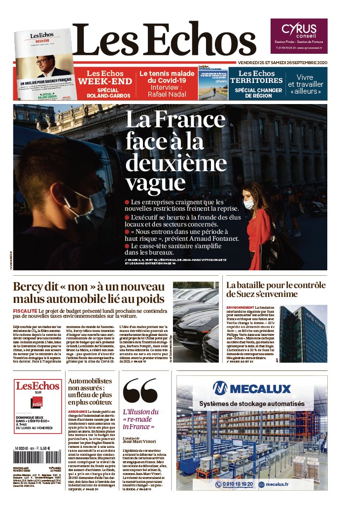 Les Echos 25 septembre 2020 Abonnement aux Échos Pas Cher avec le BOUQUET ÉCONOMIE ePresse.fr