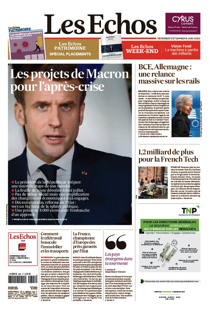 Les Echos 05 juin 2020 Abonnement aux Échos Pas Cher avec le BOUQUET ÉCONOMIE ePresse.fr