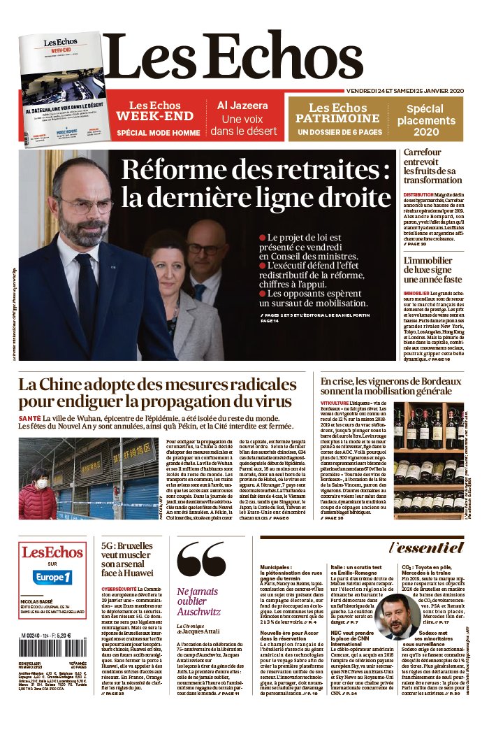 Les Echos 24 janvier 2020 Abonnement aux Échos Pas Cher avec le BOUQUET ÉCONOMIE ePresse.fr