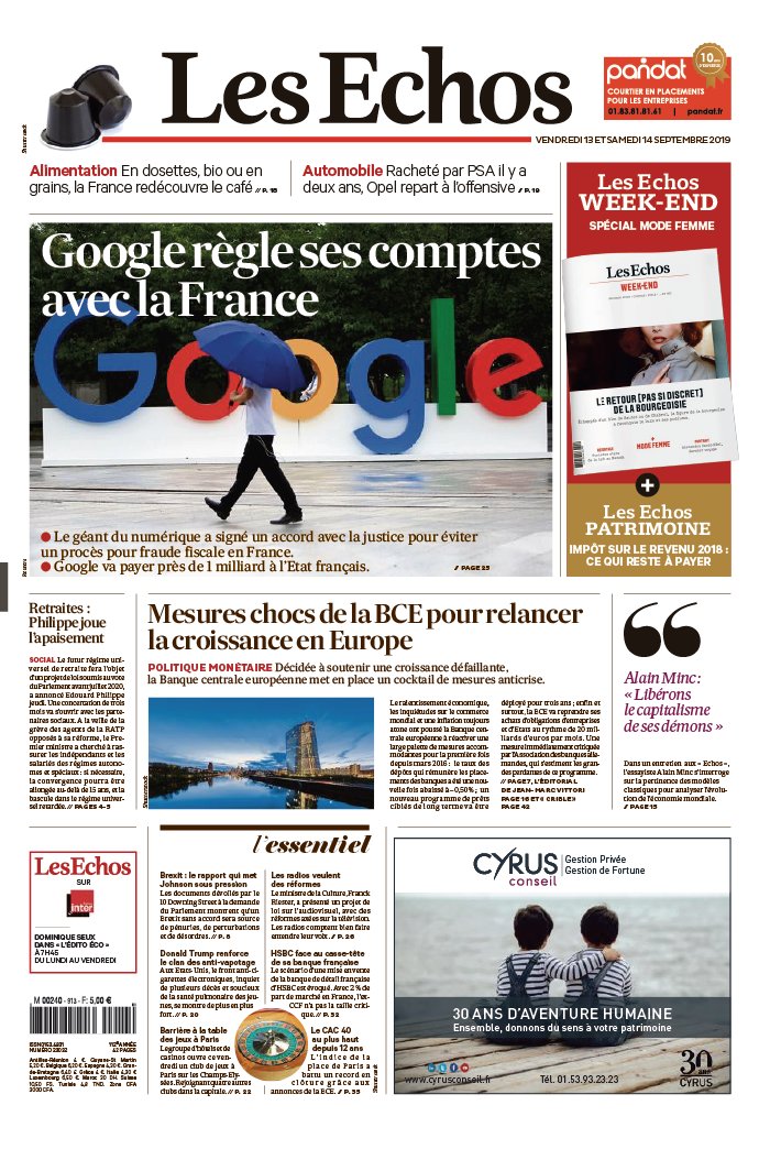 Les Echos 13 septembre 2019 Abonnement aux Échos Pas Cher avec le BOUQUET ÉCONOMIE ePresse.fr