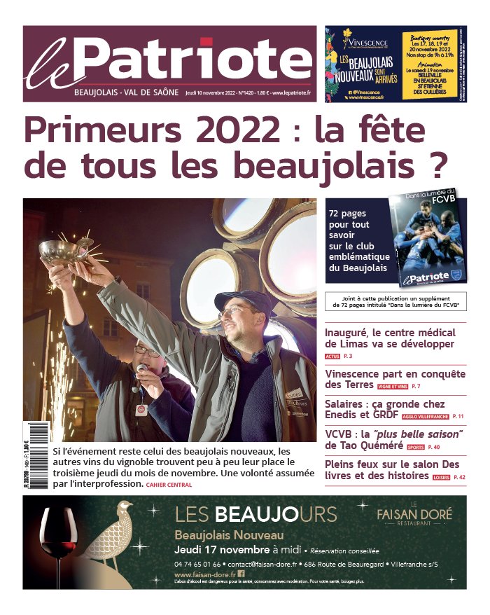 Le Patriote Beaujolais N°1420 Du 10 Novembre 2022 à Télécharger Sur Ipad 1315