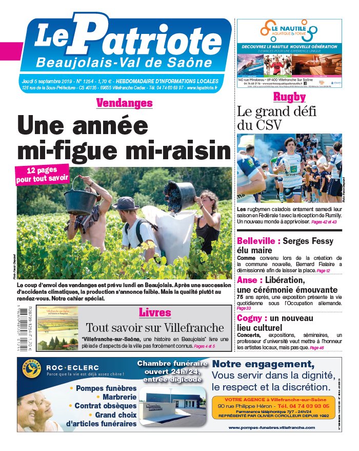 Le Patriote Beaujolais N°1254 Du 05 Septembre 2019 à Télécharger Sur Ipad 3521