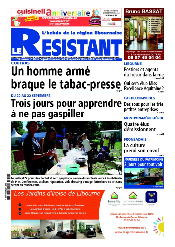 Le Résistant 19 septembre 2019 Abonnement Le Résistant Pas Cher avec BOUQUET INFO ePresse.fr