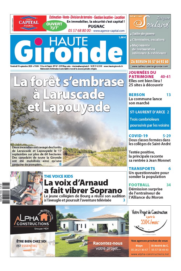 Haute Gironde 18 septembre 2020 Abonnement Haute Gironde Pas Cher avec BOUQUET INFO ePresse.fr