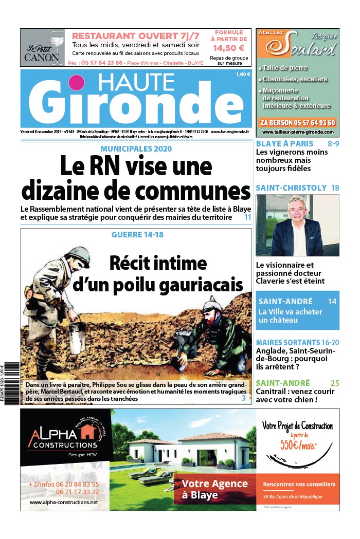 Haute Gironde 08 novembre 2019 Abonnement Haute Gironde Pas Cher avec BOUQUET INFO ePresse.fr