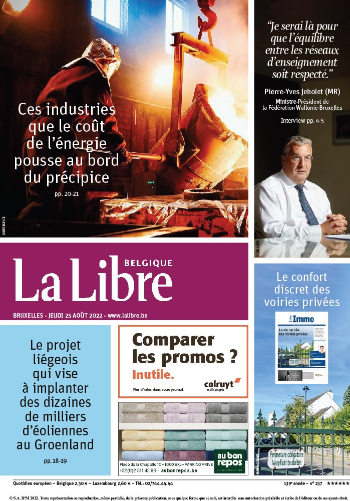 La Libre Belgique N°20220825 du 25 août 2022 à télécharger sur iPad
