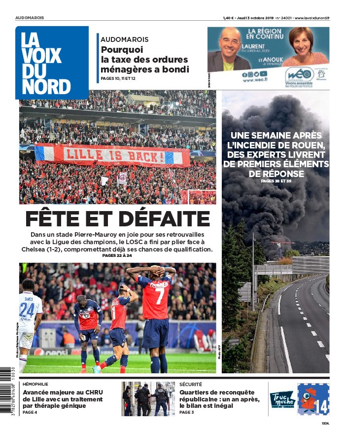 La Voix du Nord N°20191003 du 03 octobre 2019 à télécharger sur iPad