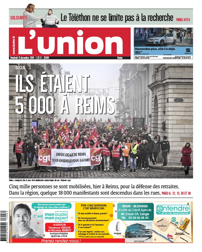 L'Union 06 décembre 2019 Abonnement à L’Union Pas Cher avec le BOUQUET INFO ePresse.fr