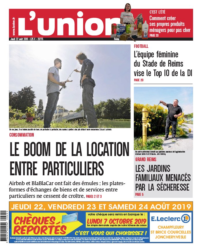L'Union 22 août 2019 Abonnement à L’Union Pas Cher avec le BOUQUET INFO ePresse.fr