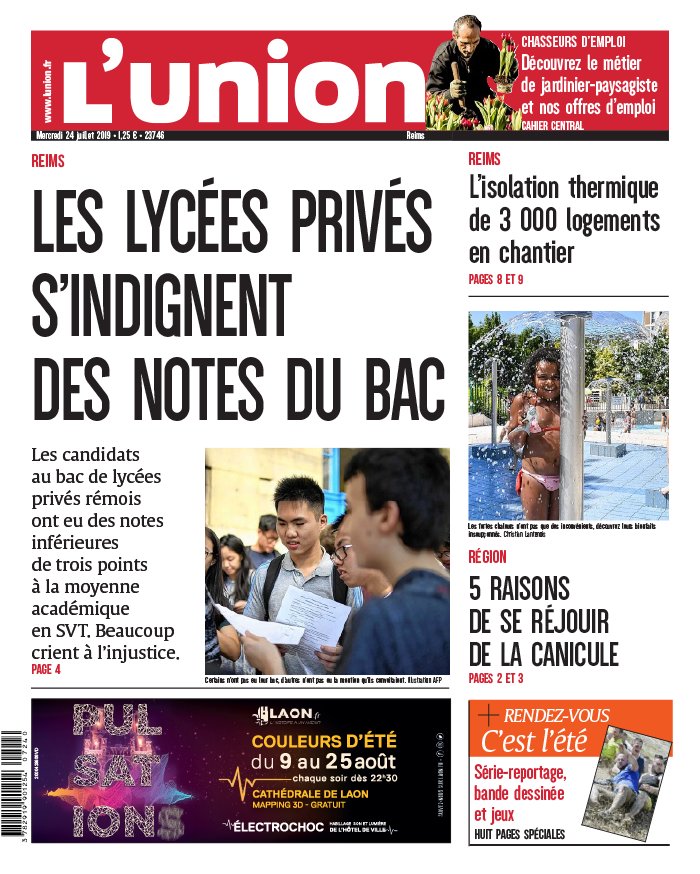 L'Union 24 juillet 2019 Abonnement à L’Union Pas Cher avec le BOUQUET INFO ePresse.fr