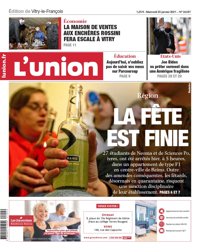 L'Union 20 janvier 2021 Abonnement à L’Union Pas Cher avec le BOUQUET INFO ePresse.fr