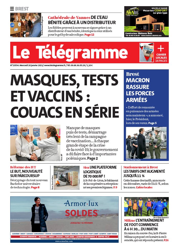 Le Télégramme 20 janvier 2021 Abonnement Le Télégramme Pas Cher avec BOUQUET INFO ePresse.fr