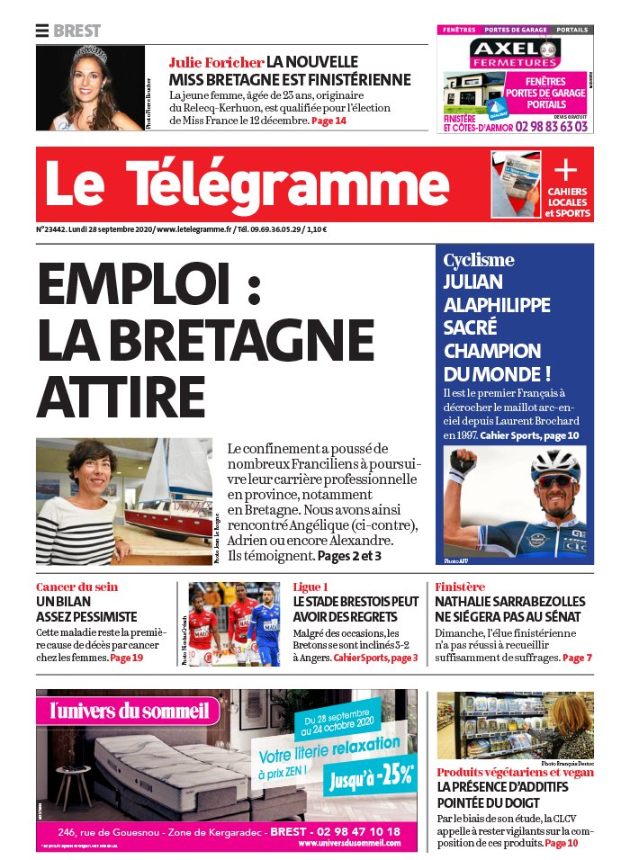 Le Télégramme 28 septembre 2020 Abonnement Le Télégramme Pas Cher avec BOUQUET INFO ePresse.fr