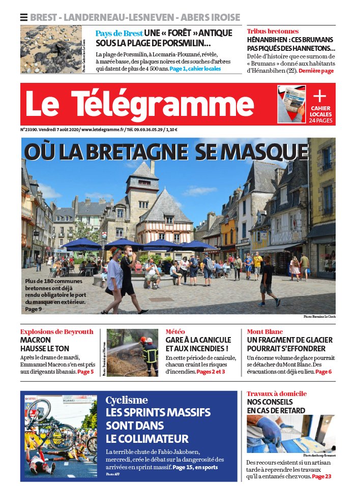 Le Télégramme 07 août 2020 Abonnement Le Télégramme Pas Cher avec BOUQUET INFO ePresse.fr