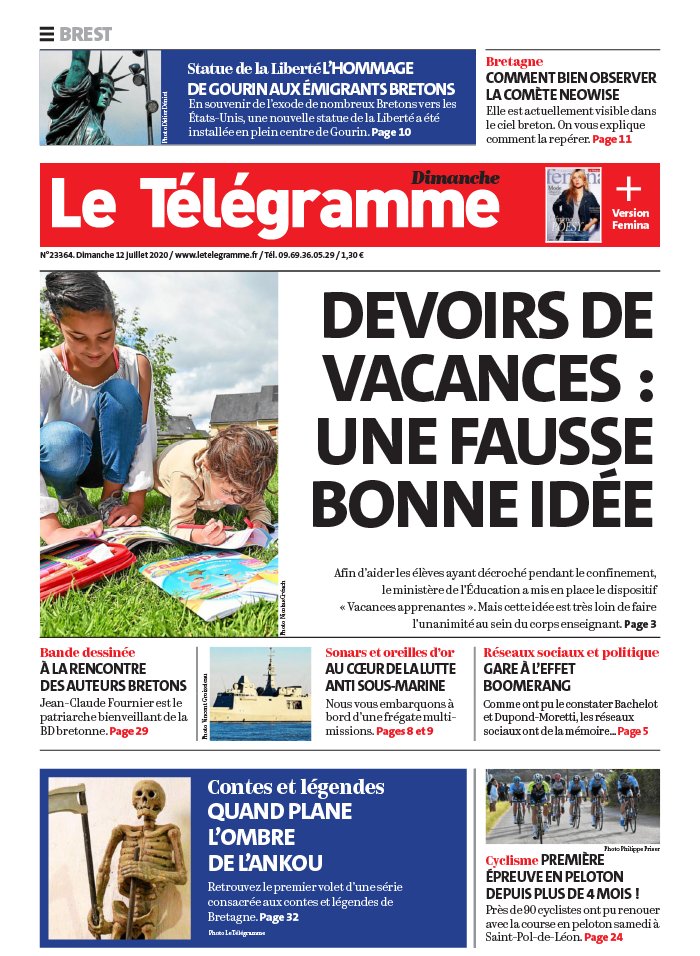 Le Télégramme 12 juillet 2020 Abonnement Le Télégramme Pas Cher avec BOUQUET INFO ePresse.fr