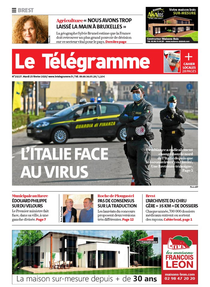 Le Télégramme 25 février 2020 Abonnement Le Télégramme Pas Cher avec BOUQUET INFO ePresse.fr