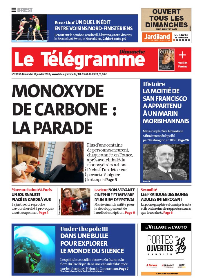 Le Télégramme 19 janvier 2020 Abonnement Le Télégramme Pas Cher avec BOUQUET INFO ePresse.fr