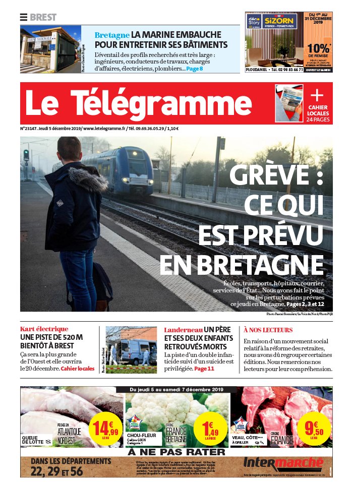 Le Télégramme 05 décembre 2019 Abonnement Le Télégramme Pas Cher avec BOUQUET INFO ePresse.fr
