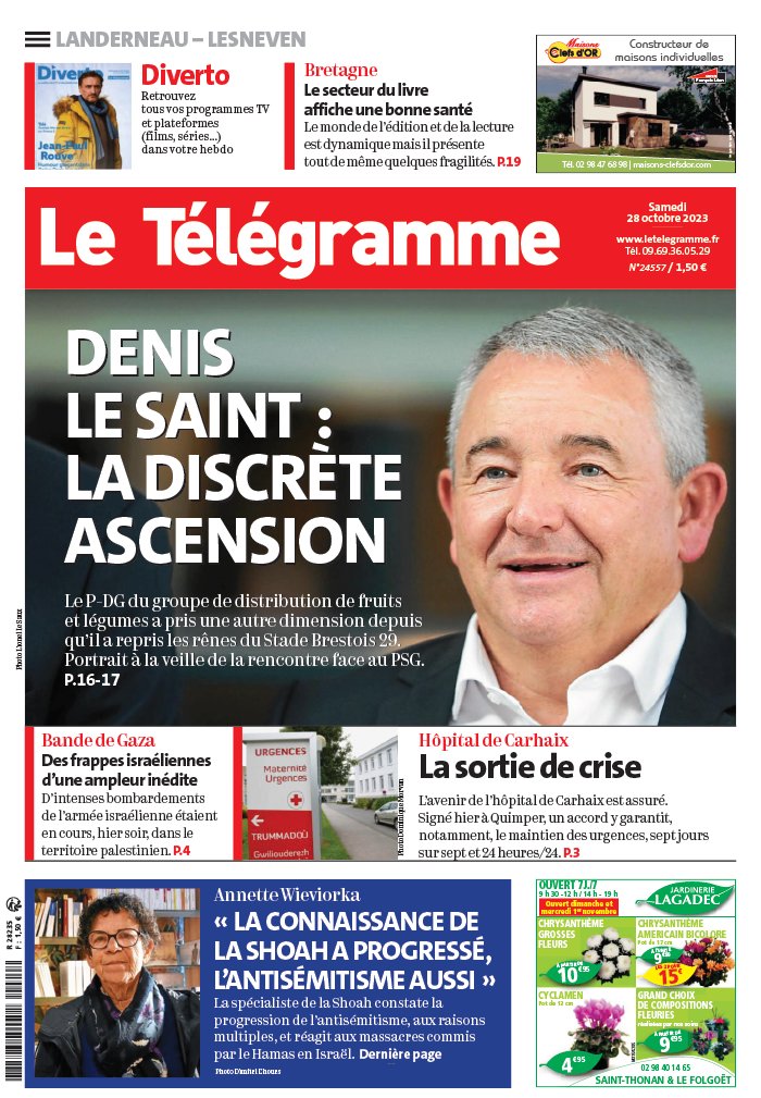 Le Télégramme N°20231028 du 28 octobre 2023 à télécharger sur iPad