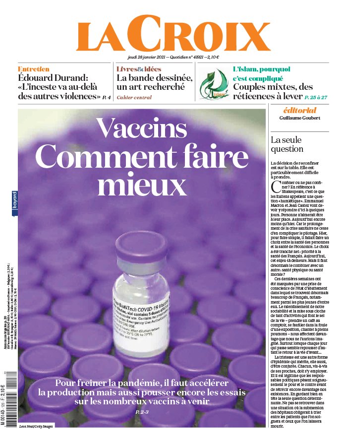 La Croix 28 janvier 2021 Abonnement à La Croix Pas Cher avec le BOUQUET INFO ePresse.fr