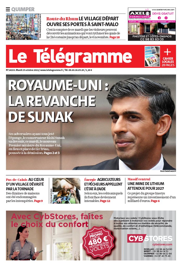 Le Télégramme N°20221025 du 25 octobre 2022 à télécharger sur iPad