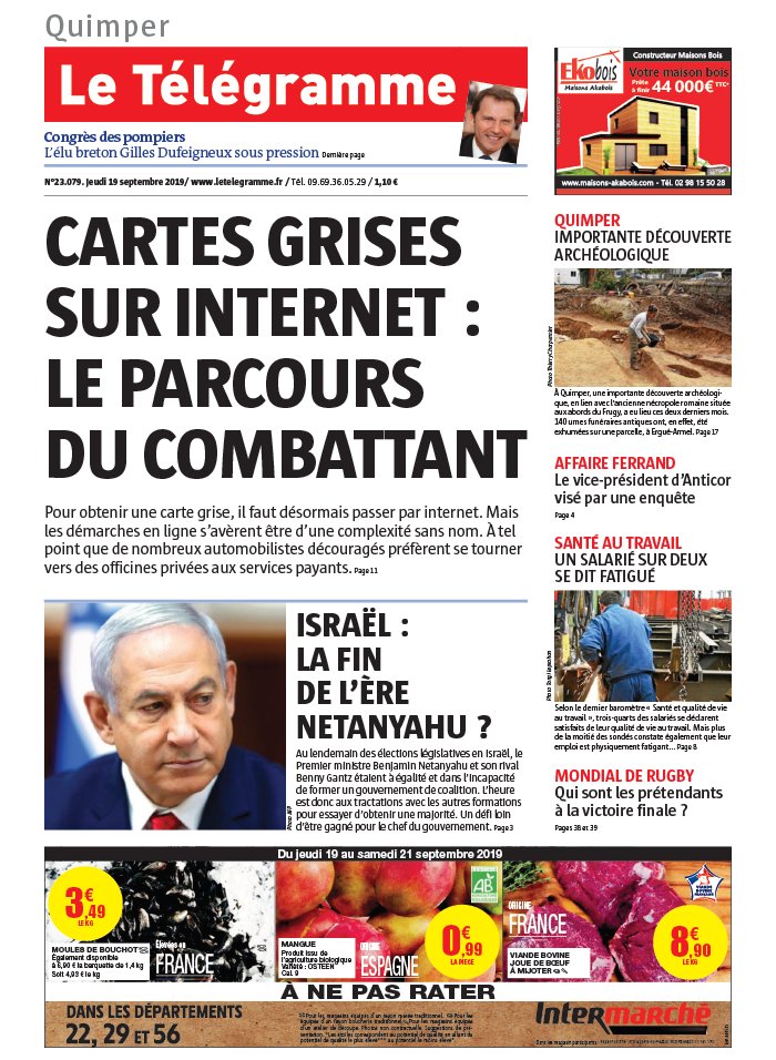 Le Télégramme 19 septembre 2019 Abonnement Le Télégramme Pas Cher avec BOUQUET INFO ePresse.fr
