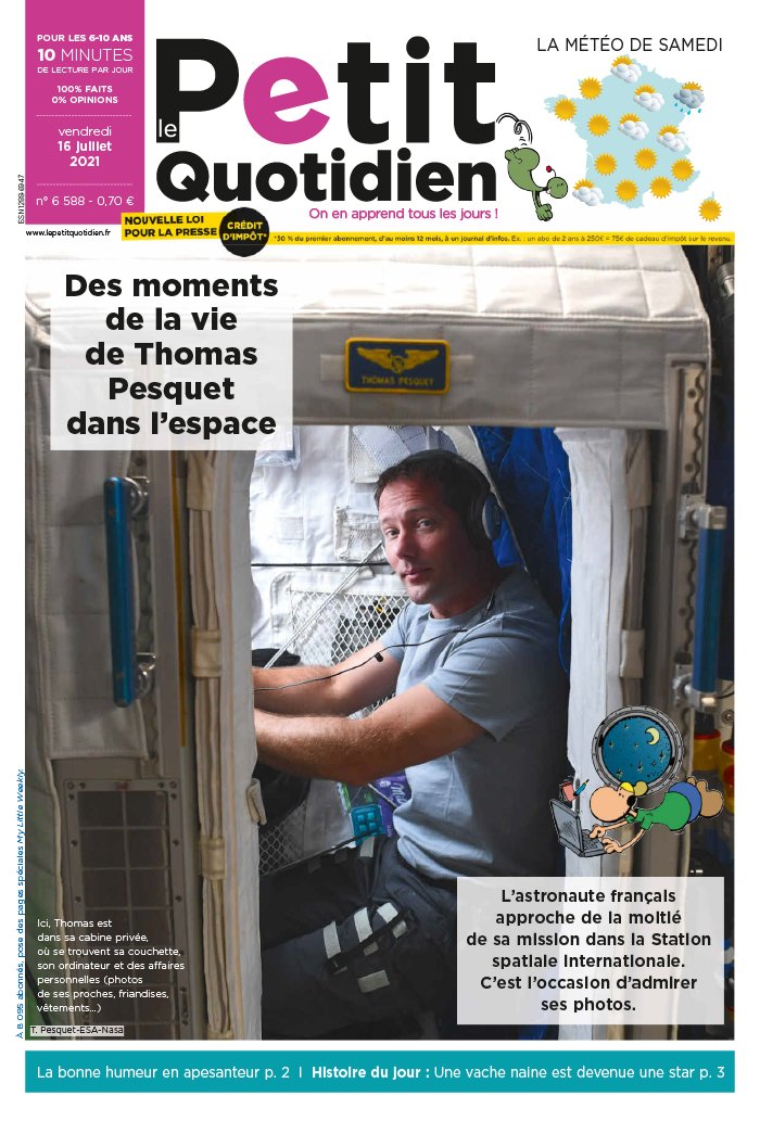Le Petit Quotidien N°6588 du 16 juillet 2021 à télécharger sur iPad