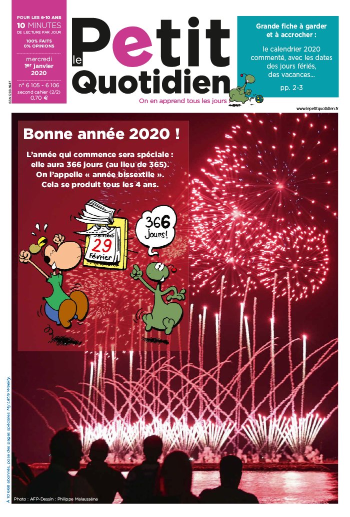 Le Petit Quotidien N°6106 du 01 janvier 2020 à télécharger sur iPad