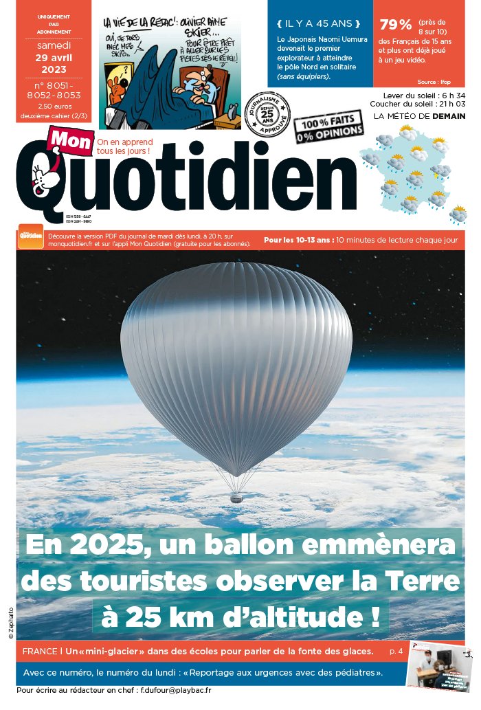 Mon Quotidien N 8052 Du 29 Avril 2023 à Télécharger Sur Ipad