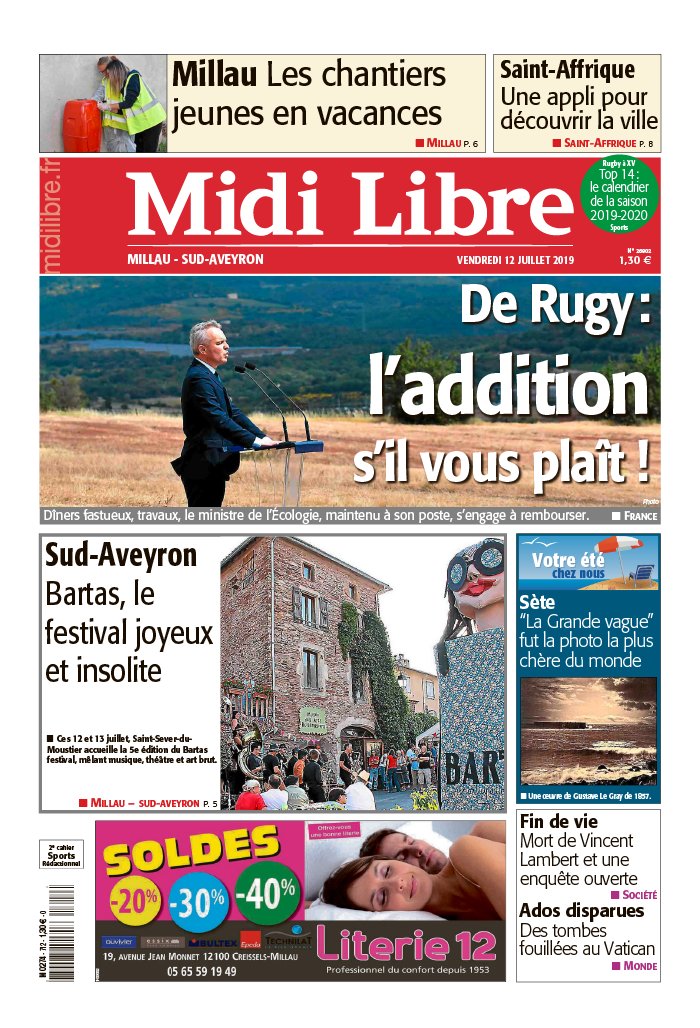 Midi Libre N°20190712 Du 12 Juillet 2019 à Télécharger Sur IPad