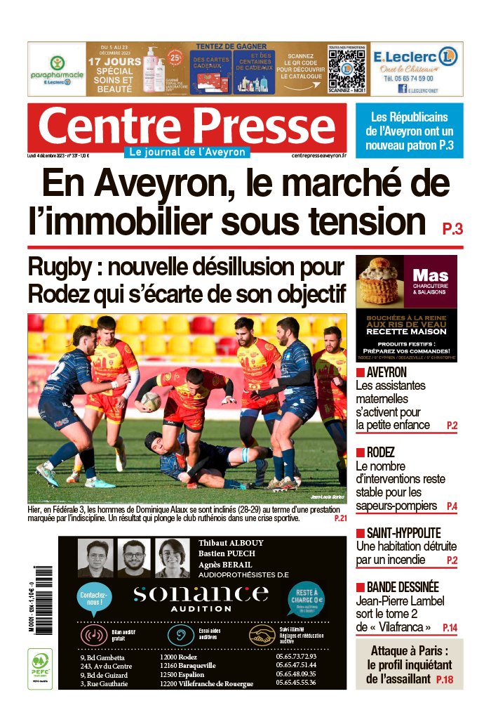 Centre Presse Aveyron N°20231204 du 04 décembre 2023 à télécharger sur iPad