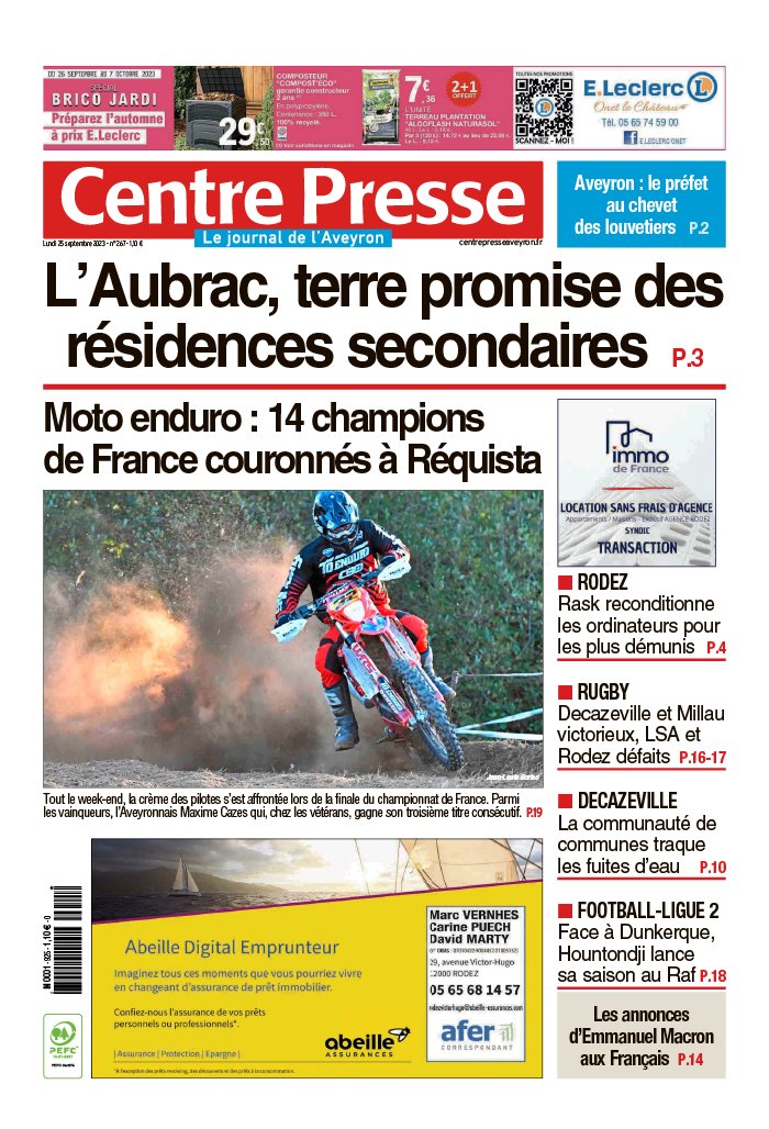 Centre Presse Aveyron N°20230925 du 25 septembre 2023 à télécharger sur