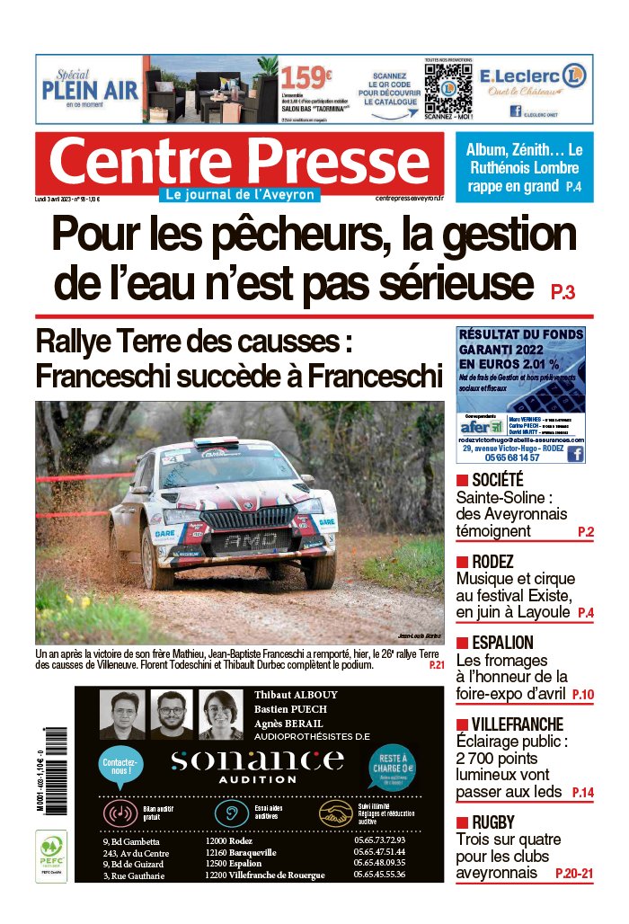 Centre Presse Aveyron N°20230403 Du 03 Avril 2023 à Télécharger Sur Ipad